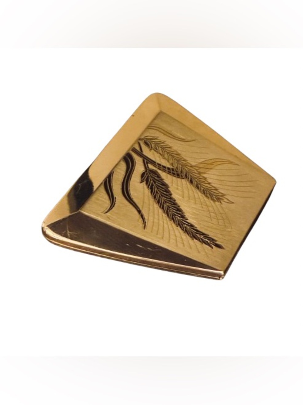 Vintage ELGIN AMERICAN Goldtone Etched Wheat-Mirrored Compact